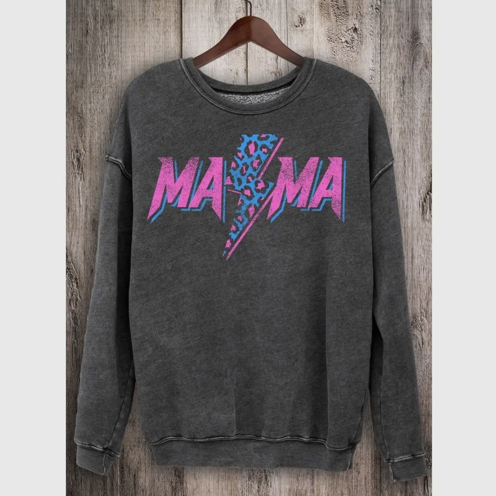 HRT & LUV | “Mama” grey mineral wash graphic crewneck sweatshirt